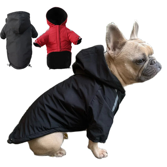 Chaqueta impermeable y cálida para mascotas – Abrigo con capucha de algodón para otoño e invierno, con diseño de cara de perro, para perros pequeños y gatos, ropa reflectante de invierno para mascotas