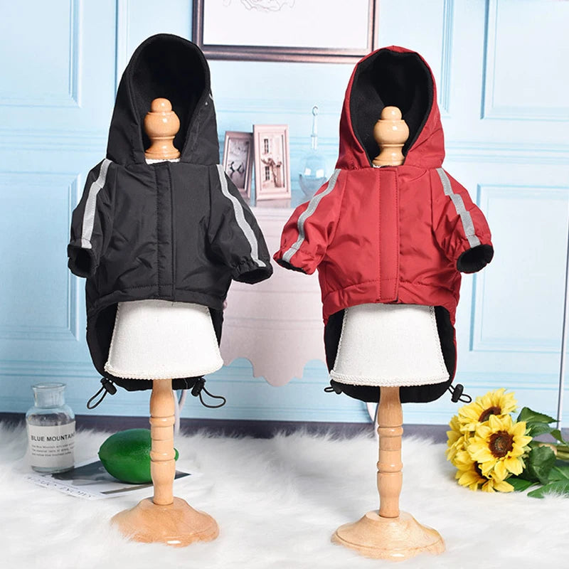 Chaqueta impermeable y cálida para mascotas – Abrigo con capucha de algodón para otoño e invierno, con diseño de cara de perro, para perros pequeños y gatos, ropa reflectante de invierno para mascotas