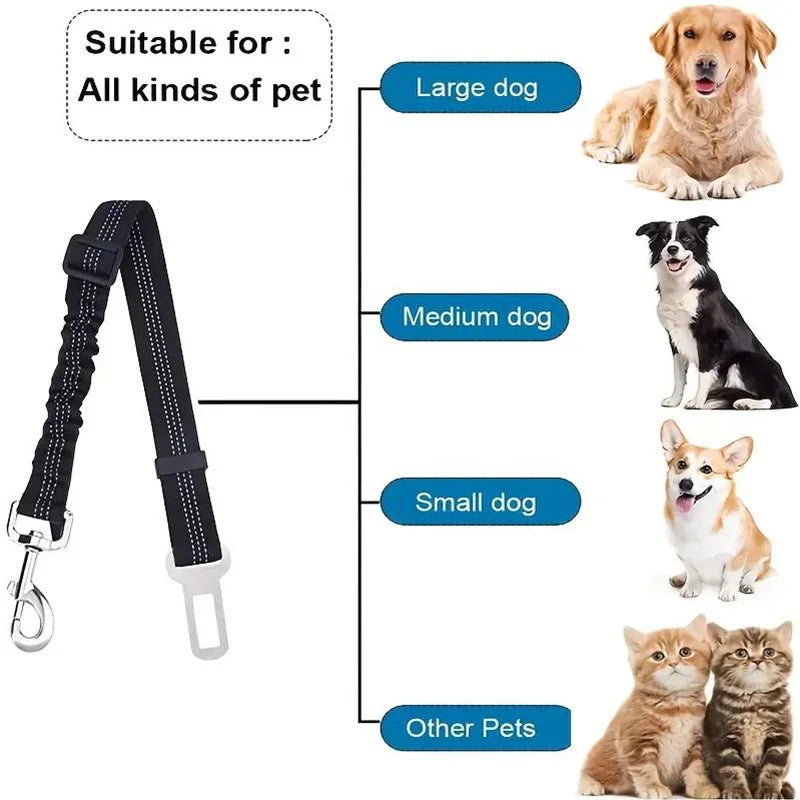 “Cinturón de seguridad para mascotas de alta calidad – cinturón ajustable con línea reflectante para perros y gatos, compatible con cualquier collar o arnés.”