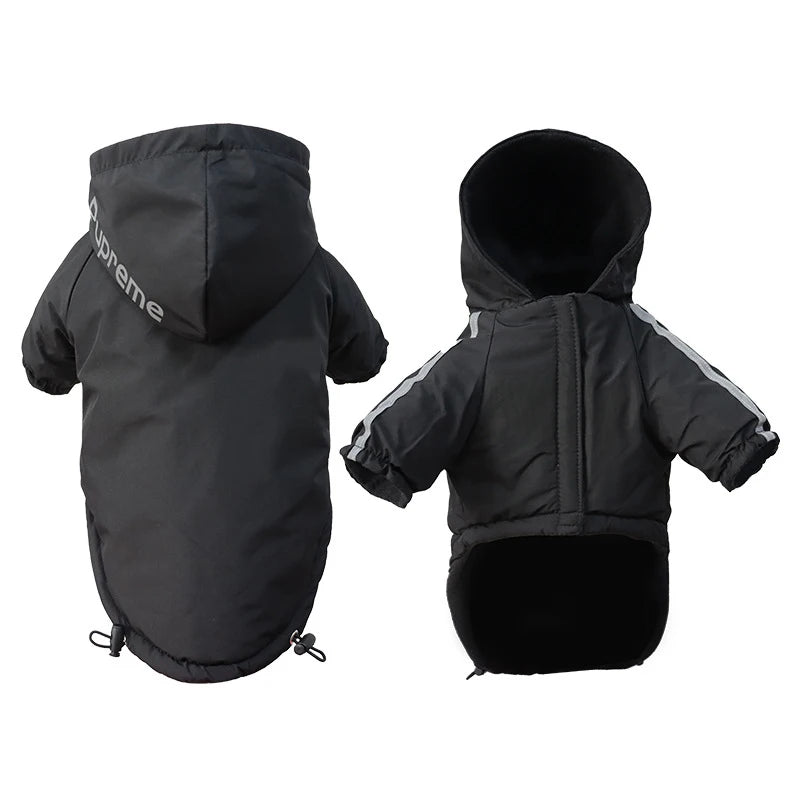Chaqueta impermeable y cálida para mascotas – Abrigo con capucha de algodón para otoño e invierno, con diseño de cara de perro, para perros pequeños y gatos, ropa reflectante de invierno para mascotas