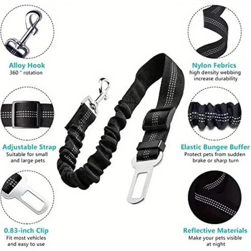“Cinturón de seguridad para mascotas de alta calidad – cinturón ajustable con línea reflectante para perros y gatos, compatible con cualquier collar o arnés.”