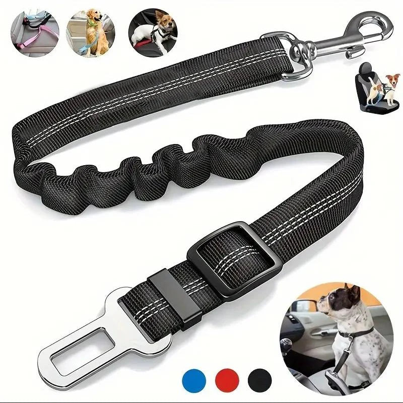 “Cinturón de seguridad para mascotas de alta calidad – cinturón ajustable con línea reflectante para perros y gatos, compatible con cualquier collar o arnés.”