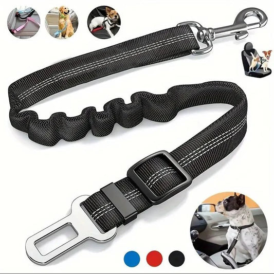 “Cinturón de seguridad para mascotas de alta calidad – cinturón ajustable con línea reflectante para perros y gatos, compatible con cualquier collar o arnés.”